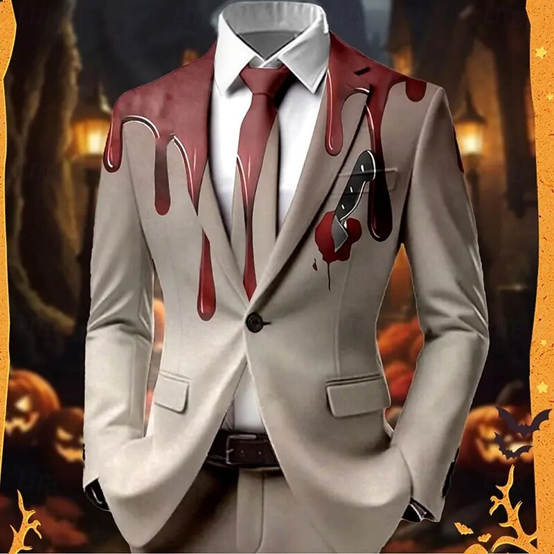 Men's Blazer Coat Outdoor Street Casual Casual Daily Fall / Winter 100% Polyester Blood stains 3D Print Buttons Thermal Warm Comfortable Single Breasted Blazer A B C D3