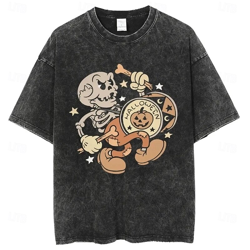 Scary Movie Halloween T-shirt Oversized Acid Washed Tee Print Graphic For Men's Women's Boys' Kid's Adults' Halloween Carnival Masquerade Hot Stamping Casual Daily3