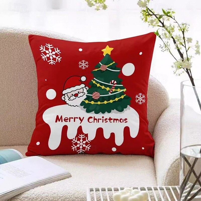 Christmas Throw Pillow, Red Festive Cushion for Bedroom, Living Room Sofa, Holiday Decor, Seat Cushion, Perfect Christmas Gift for Friends2