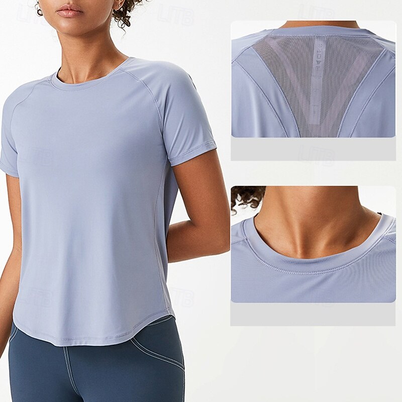 Women's Gym Shirt Running Shirt Mesh Short Sleeve Top Athleisure Fall Solid Colored Quick Dry Soft Sweat wicking Gym Workout Running Sportswear Activewear Black Pink Blue