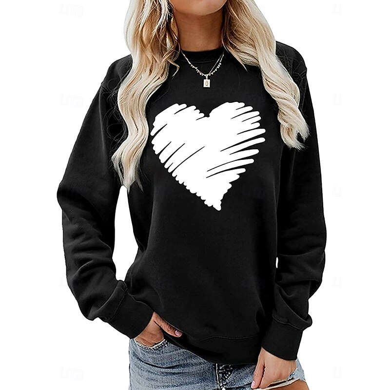 Women's Pullover Sweatshirt Heart Graphic Geometric Fashion Casual Long Sleeve Round Neck Regular Tops Street Dailywear Casual Print Black White Light Grey Gray Fall Winter3