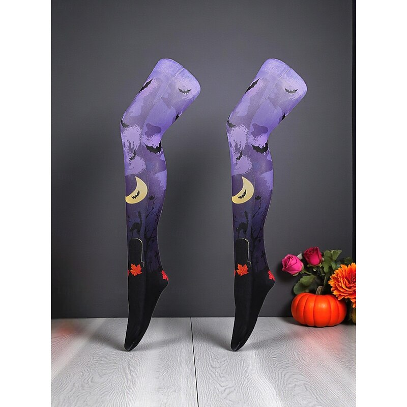 Women's Halloween Printed Tights - Colorful Over the Knee Stockings with Bat, Ghost and Pumpkin Patterns for Costume Party and Cosplay4