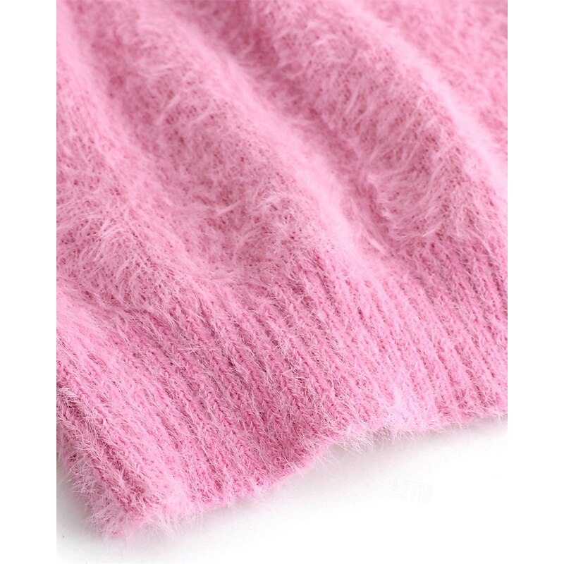 Women's Sweater Fashion Casual Soft Pure Color Ribbed Crew Neck Off Shoulder Knitted Cold Shoulder Long Sleeve Regular Tops Knit Outdoor Daily Weekend Pink Fall Winter4