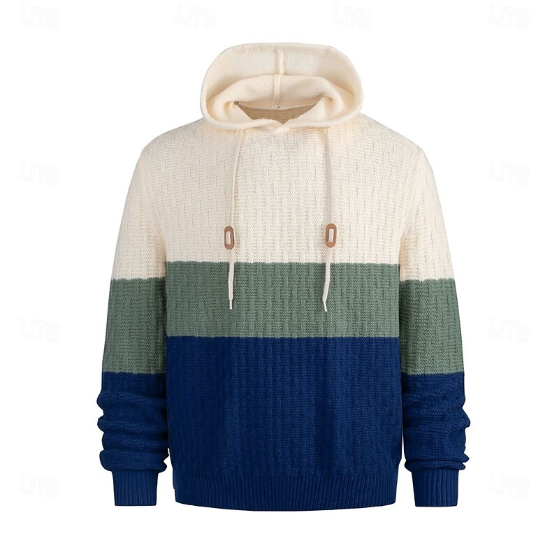 Men's Pullover Sweater Jumper Knit Sweater Ribbed Knit Regular Tops Knitted Color Block Hooded Fashion Basic Vacation Daily Wear Clothing Apparel Fall Winter Green S M L2