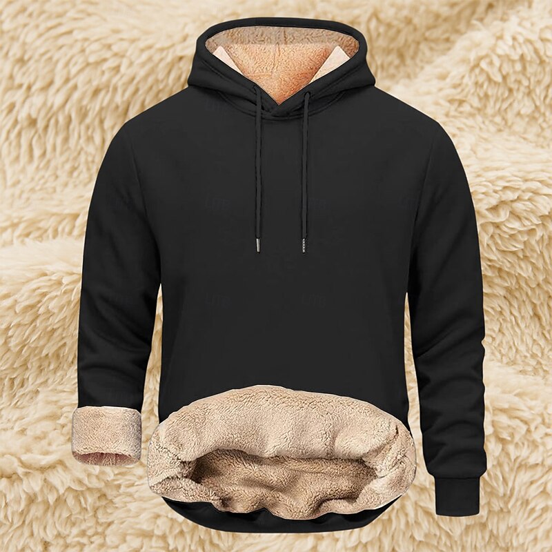 Men's Hoodie Fleece Hoodie Fleece lined Hoodie Apricot Black Yellow Burgundy Navy Blue Hooded Plain Patchwork Sports & Outdoor Casual Daily Streetwear Cool Sportswear Winter Clothing Apparel Hoodies2