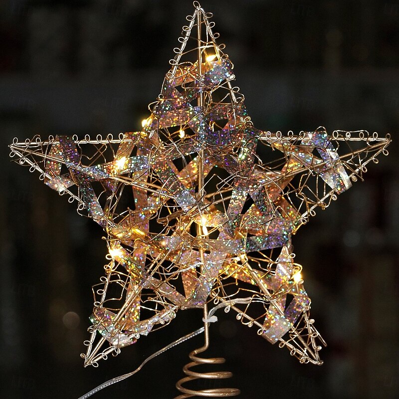 Christmas Tree Topper Star Led Light Xmas, Colorful Iron Five-Pointed Star Ornament, Hanging Tree Decoration, Festive Holiday Home Table Decor Gift3