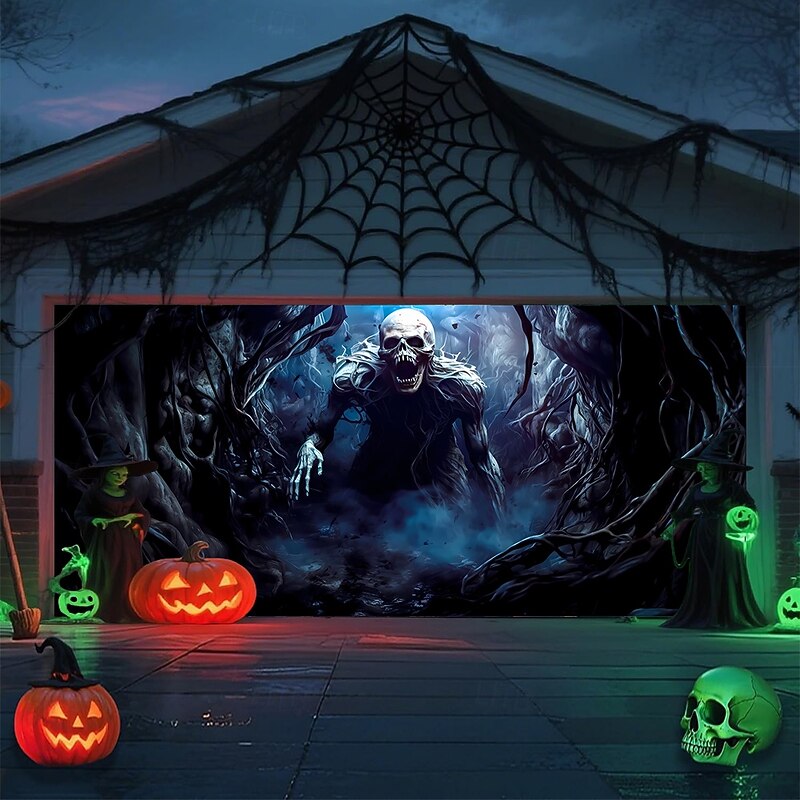 Halloween Garage Door Cover Large Hanging Backdrop Bloodstains Zombies Dark Dark Punk Gothic Style Party Outdoor Shooting Backgrounds Yard Haunted House Home Decor2