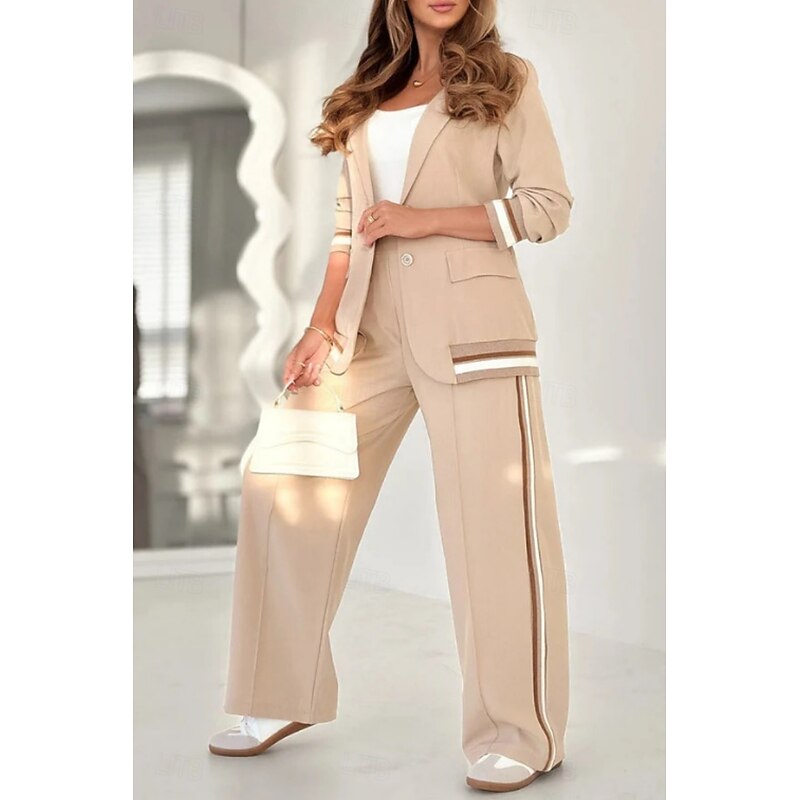 Women's Fashion Streetwear Pants Sets Bolero Top Blazer Suits Long Sleeve Shirt Collar Solid Color Outdoor Work Casual Black White Blue Spring Regular Fit2