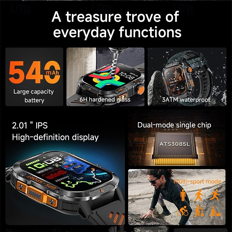 HT36 Smart Watch 2.01 inch Bluetooth Pedometer Call Reminder Sleep Tracker Heart Rate Monitor Sedentary Reminder Compatible with IP68 Touch Screen Heart Rate Monitor Blood Pressure Measurement
