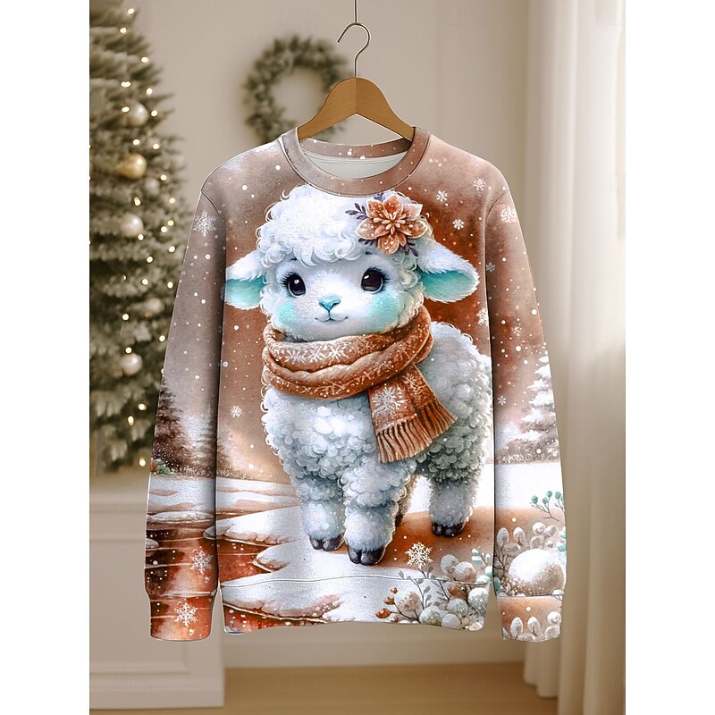Women's Pullover Sweatshirt Graphic Animal Snowflake Casual Long Sleeve Crew Neck Regular Tops Street Casual Holiday Print Pink Blue Green Khaki Spring Fall Winter4
