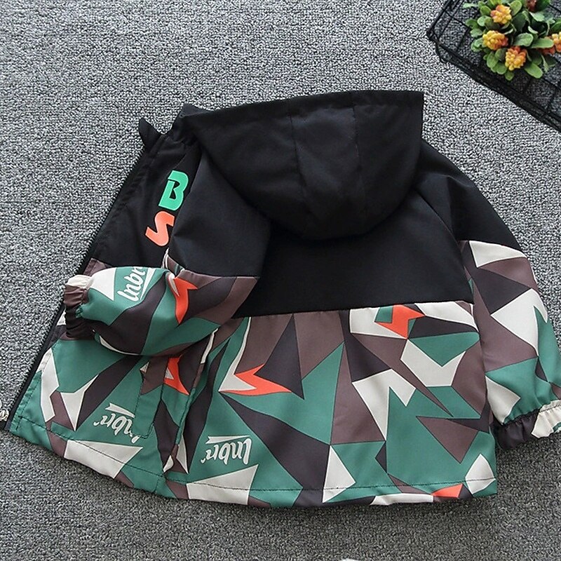 Kids Boys' Hiking Jacket Outdoor Jacket Outerwear Color Block Long Sleeve Zipper Pocket Lightweight Comfort Windproof Coat Outdoor Fashion Daily Deep Green ash-colored Spring Fall 4 years+4