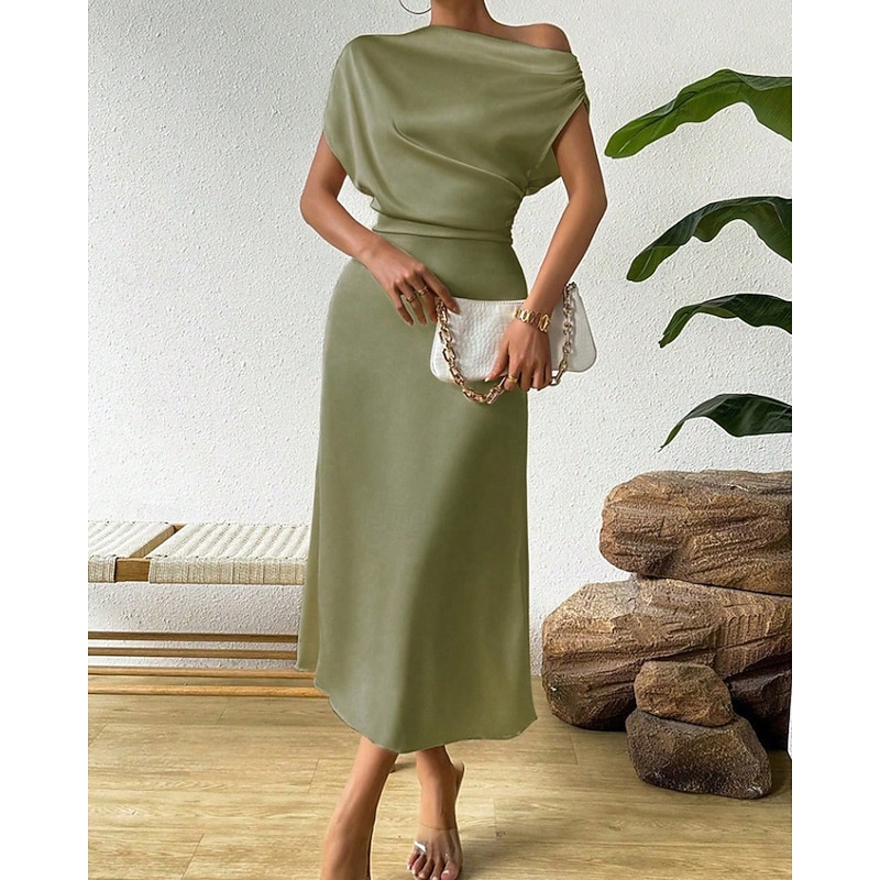 Women's Midi Dress Party Dress Cocktail Dress Satin Dress Elegant Fashion Modern Party Special Occasion Evening Party Regular Fit Plain Sleeveless Crew Neck Black Dusty Blue Green Summer Spring Fall2