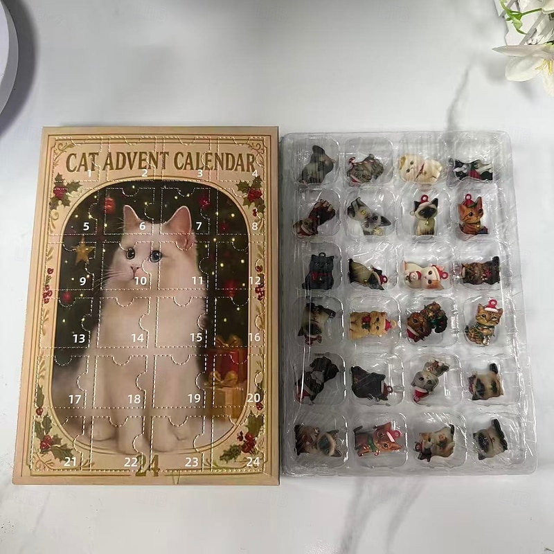 Cat Lovers Advent Calendar 2025 2D Acrylic Ornaments, Christmas Countdown Calendar for Cat Owners, Holiday Tree Decor Cat Advent Calendar Set for Christmas Vacation4
