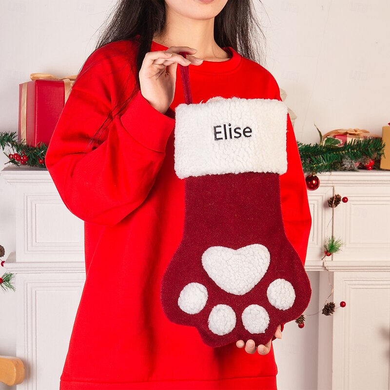 Personalized Cat Paw Christmas Stocking, Custom Name Long Holiday Sock, Large Capacity Gift Bag for Xmas Party, Perfect Gift for Christmas & New Year Celebrations3