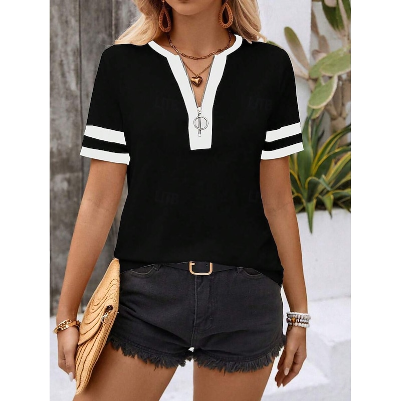 Women's T Shirt Plain Fashion Modern Casual Short Sleeve V Neck Regular Tops Daily Weekend Black Wine Army Green Blue Khaki Summer Spring2