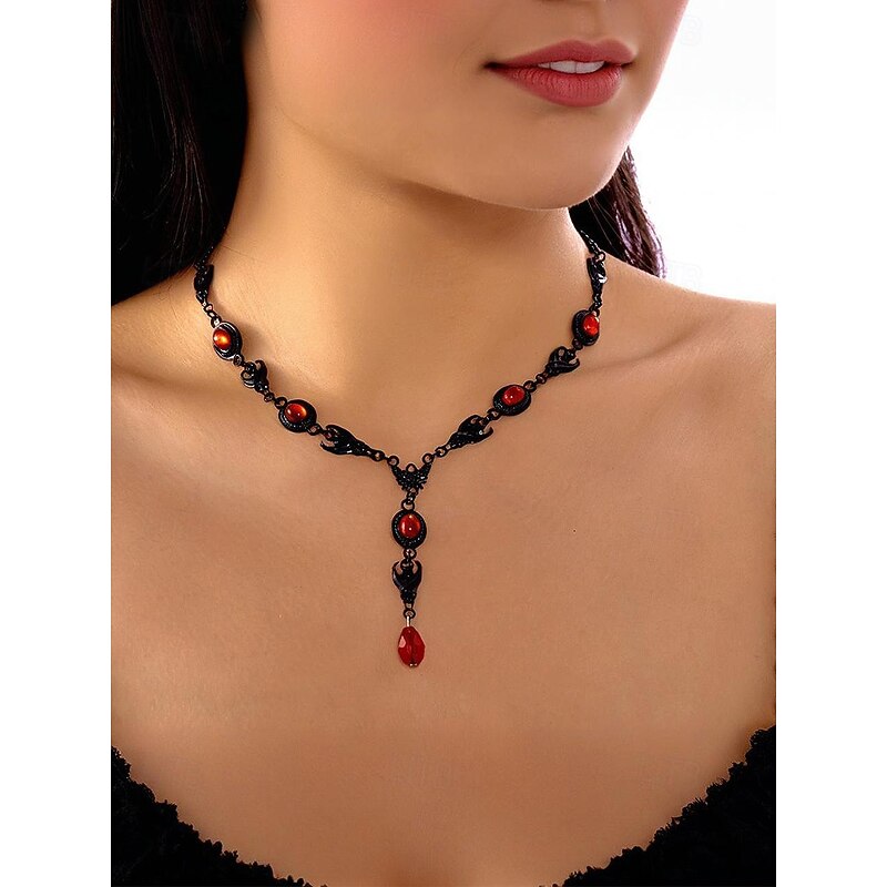 Women's Halloween Gothic Jewelry Set – Vintage Black and Red Necklace and Bracelet Costume Accessories for Parties, Cosplay and Night Events3