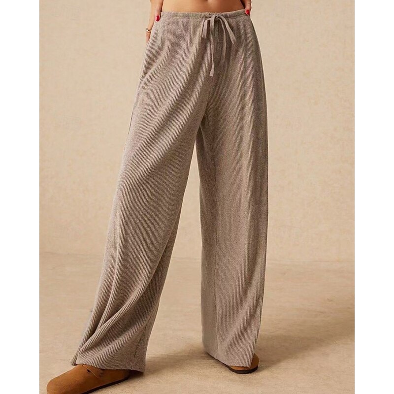 Women's Culottes Wide Leg Wide Leg Chinos Vacation Vintage Streetwear Full Length Medium Waist Plain Pocket Elastic Drawstring Design Comfy Micro-elastic High Elasticity Outdoor Vacation Daily Grey2