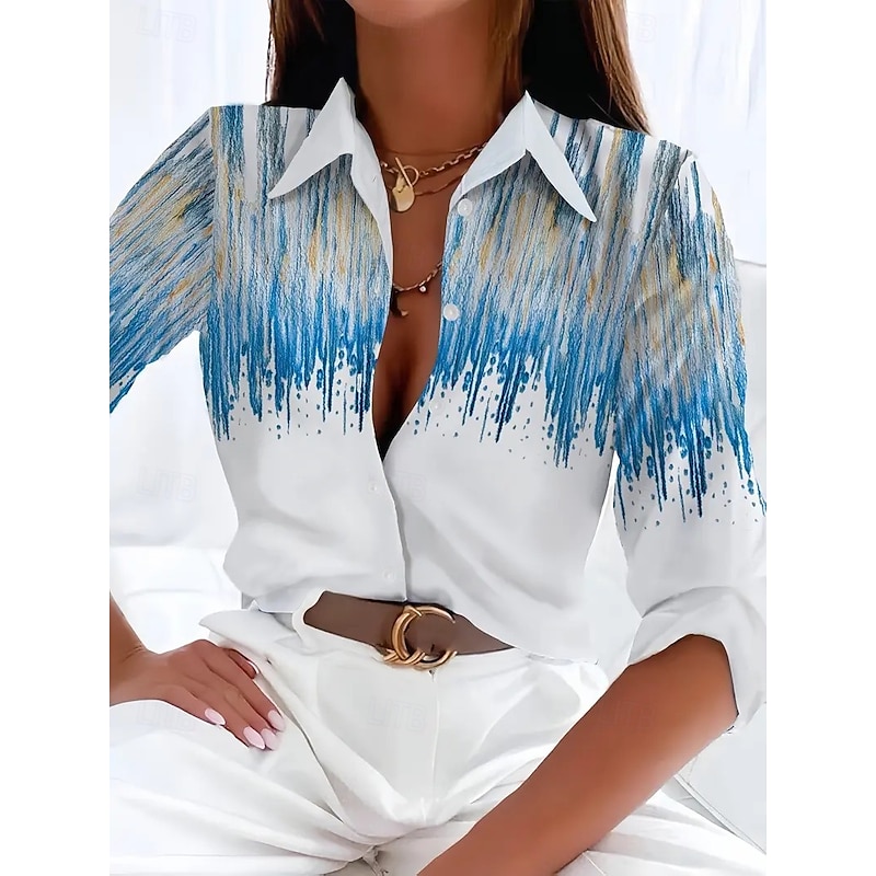 Women's Shirt Floral Print Casual Long Sleeve Shirt Collar Regular Tops Work Daily Buttons Print Blue Spring Fall Winter Spring, Fall, Winter