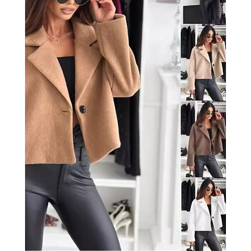Women's Casual Jacket Warm Comfortable Buttons Fashion Outdoor Plain Going out Weekend Single Breasted Regular Lapel Regular Fit Long Sleeve Outerwear Black White Khaki Fall Winter