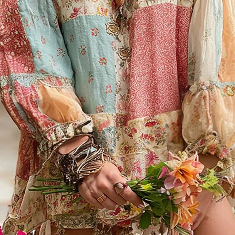 Women's Shirt Blouse Floral Hawaiian Stylish Basic Long Sleeve V Neck Regular Tops Daily Going out Beach Wear Print Pink Spring Fall3