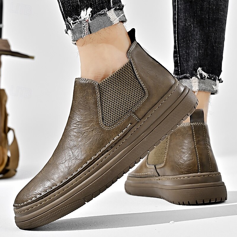 Men's Gray Slip-On Chelsea Sneakers – Casual Low-Top Loafers with Elastic Side Panels for Daily Wear, Commuting and Relaxed Outfits3