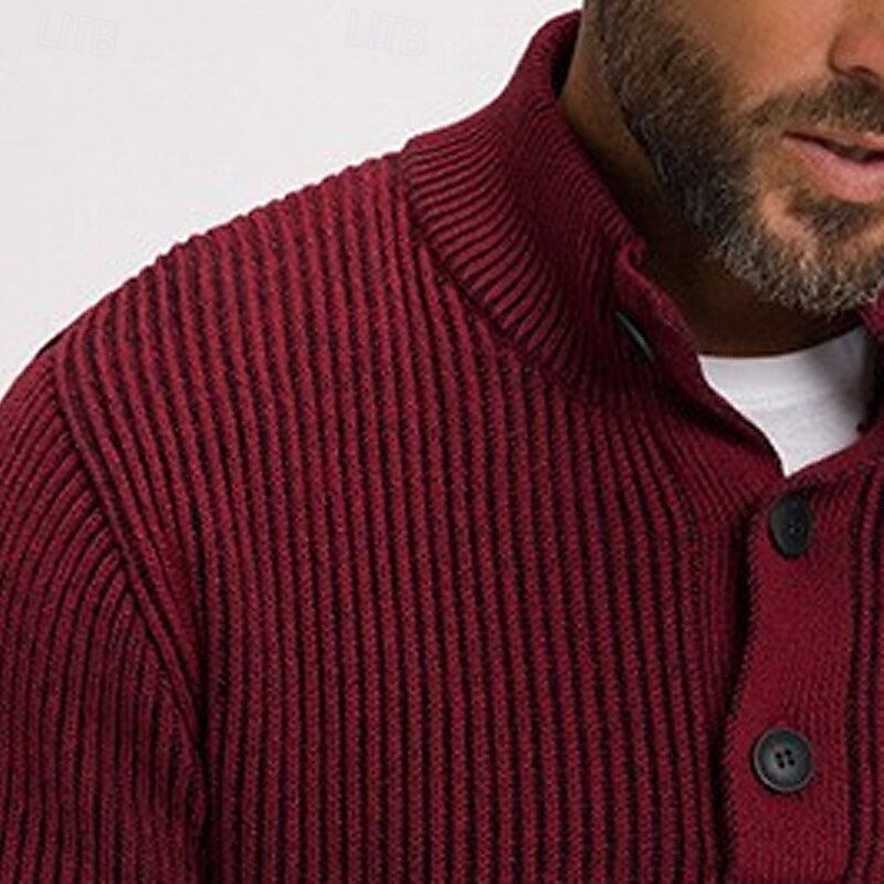 Men's Sweater Pullover Sweater Jumper Ribbed Knit Regular Tops Knitted Slim Fit Plain High Neck Knitwear Contemporary Casual Daily Wear Clothing Apparel Fall Red S M L3