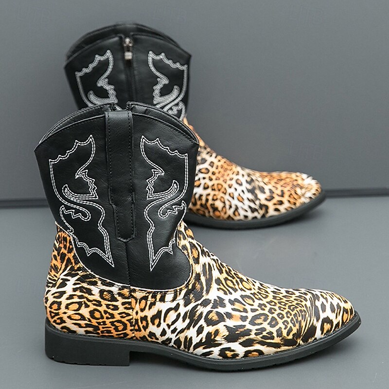Men's Leopard Print Cowboy Boots – Exotic Faux Leather Western Style Mid-Calf Boots for Rodeo, Stage Performance and Fashion Parties4