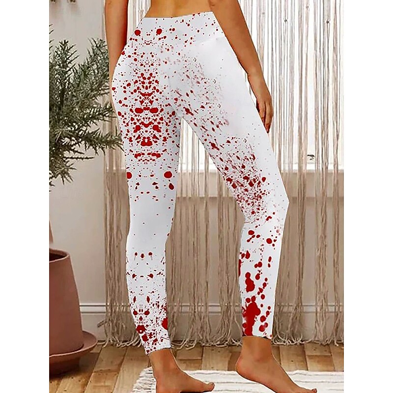 Women's Leggings Vacation Vintage Fashion Full Length High WaistPantsHalloween Graphic Pumpkin Halloween Printing Soft Breathable Stretchy Vacation Street Causal Dark red White / Red White / Black2