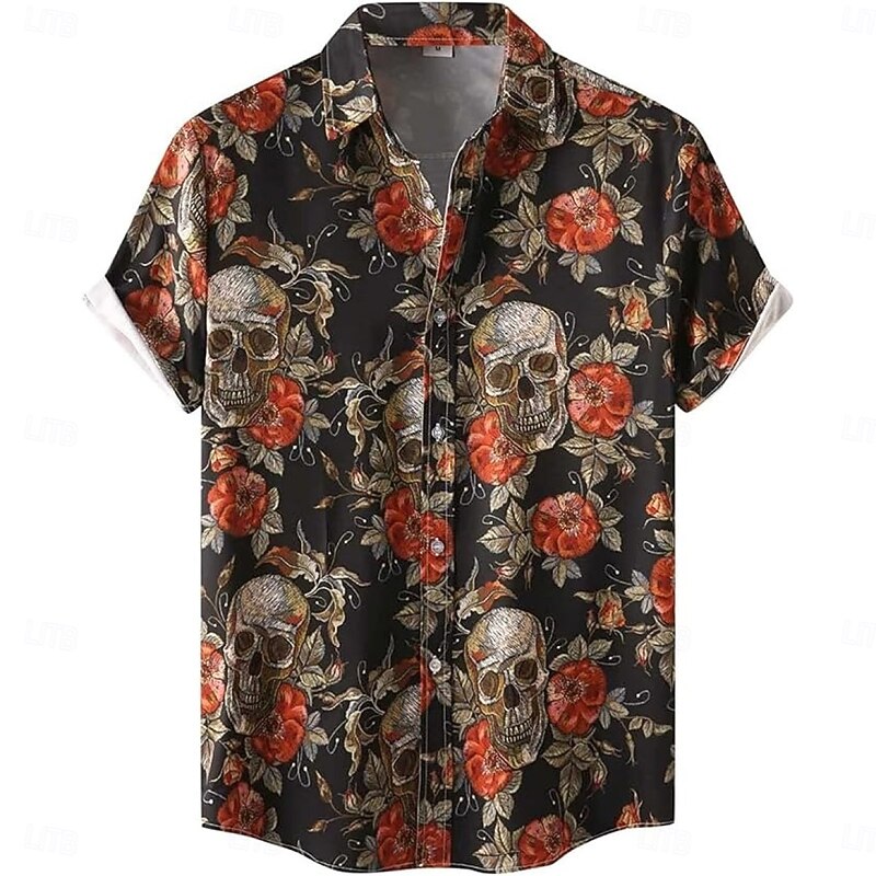 Halloween Skeleton Skull Ghost Hawaiian Shirts Aloha Shirt Button Down Shirt Print For Men's Adults' Halloween Carnival Masquerade 3D Print Party Halloween2