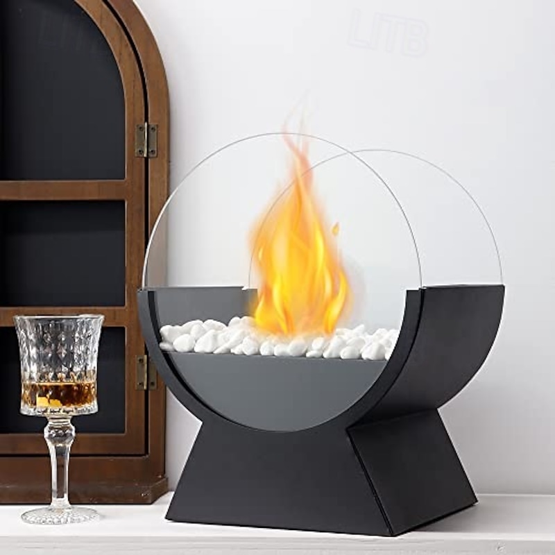 Round Glass Tabletop Fireplace, Clean Burning Portable Fire Bowl, Ventless Fireplace for Indoor Outdoor Patio Parties Events2