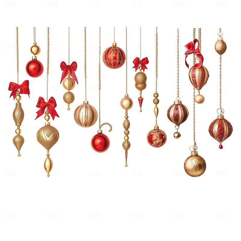 Christmas Wall Sticker, Bell Ornaments with Colorful Balls and Bows, Glass Effect Hanging Decoration, Festive Window and Home Decor3