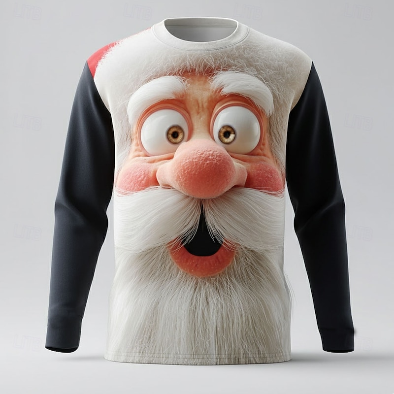 Christmas Men's Santa Claus 3D Funny T Shirt Long Sleeve T shirt 3D Print Crew Neck Shirt Fashion Basic 3D Street Casual Daily Black Red Red 2 Summer Spring Clothing Apparel S M L XL XXL XXXL2