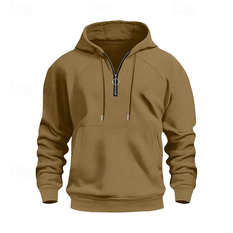 Men's Hoodie Quarter Zip Hoodie Apricot Black Royal Blue Khaki Light Grey Hooded Plain Drawstring Pocket Quarter Zip Sports & Outdoor Daily Holiday Polyester Streetwear Basic Casual Spring Fall3