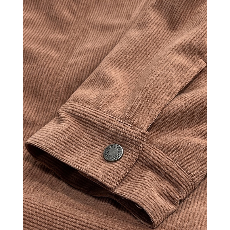 Men's Winter Jacket Corduroy Jacket Fleece Jacket Casual Jacket Vacation Daily Thermal Warm Pocket Fleece Winter Plain Fashion Streetwear Lapel Regular Black Light Green Navy Blue Orange Brown Jacket4