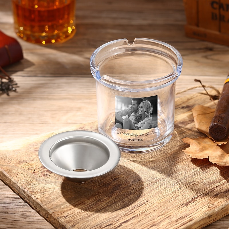 Personalized Ashtray with/without Lid, Custom Photo Text Smoking Tray Christmas Gift for Men, Unique Gift for Dad, Grandpa, Husband, Perfect for Father’s Day, Valentine’s Day3