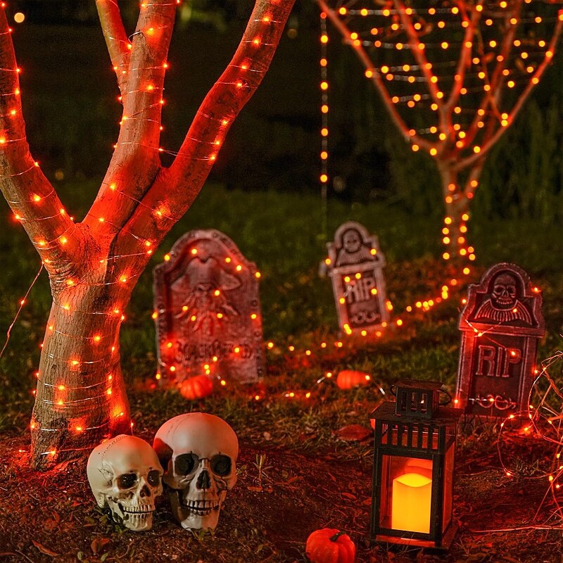 2 Pcs 20M/66FT 200 LED Beads Christmas Halloween Wedding Party Festival Fairy String Lights Indoor and Outdoor Festival Decoration Light String AAA Waterproof Battery Box Remote Control2