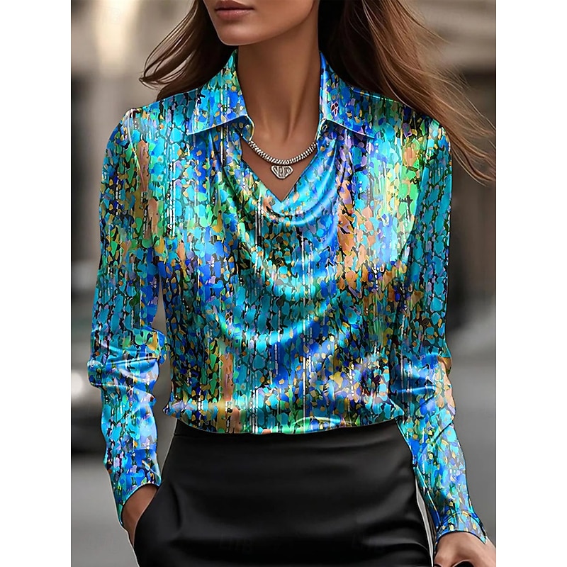 Women's Shirt Ombre Graphic Elegant Stylish Casual Long Sleeve Cowl Neck Regular Tops Work Party Evening Wear Daily Ruched Draped Yellow Blue Purple Orange Summer Fall2