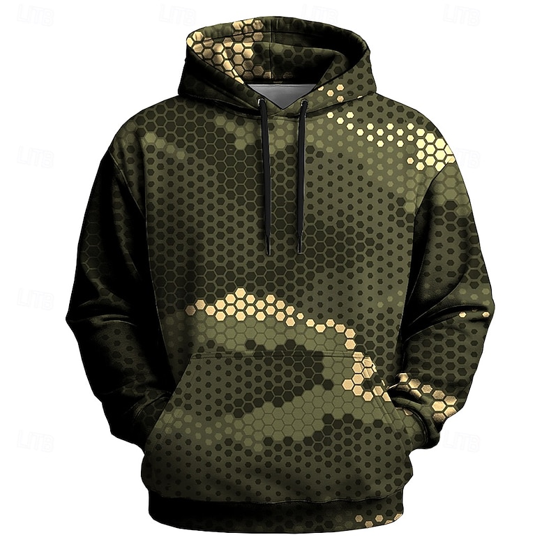 Men's Camo Camouflage Sweatshirt Tactical Crew Neck Hunting Blue Green Drawstring Fall Winter Designer