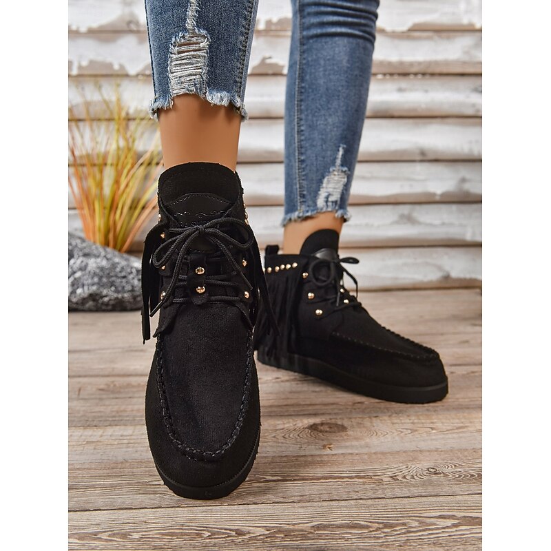 Women's Boots Snow Boots Daily Tassel Flat Heel Round Toe Casual Suede Zipper Black Blue4