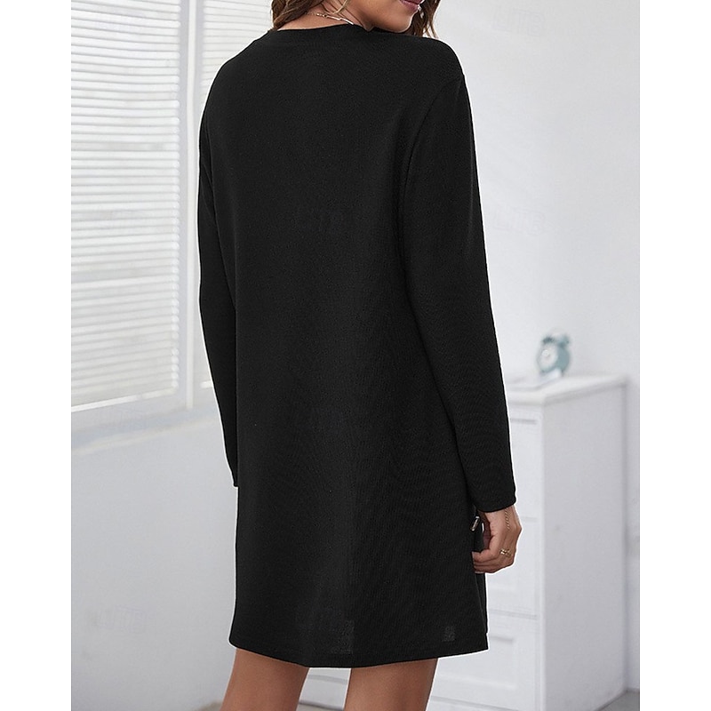 Women's Mini Dress Black Dress Casual Dress Cocktail Dress Formal Dress Elegant Modern Daily Going out Weekend Regular Fit Plain Long Sleeve Crew Neck Black Pink Gray Spring Fall2