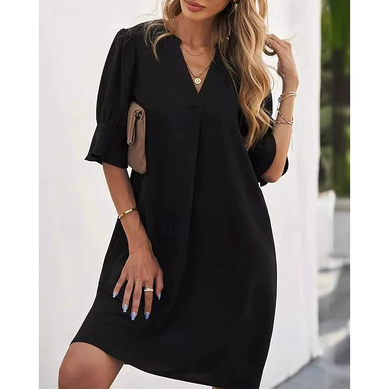 Women's Midi Dress Black Dress Casual Dress Cocktail Dress Formal Dress Elegant Fashion Modern Outdoor Daily Going out Regular Fit Plain Short Sleeve V Neck Black Spring Winter Autumn2