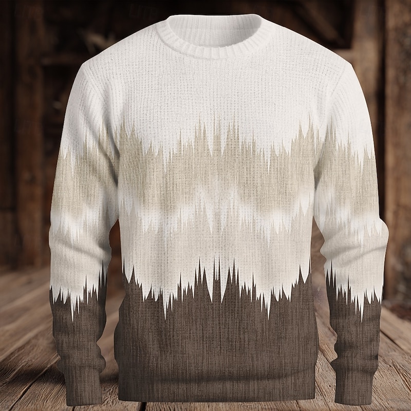 Men's Ombre Geometric Color Block Pullover Sweater Jumper Knitwear Crewneck Casual Vacation Daily 3D Print Keep Warm Long Sleeve Spring Fall Winter Brown