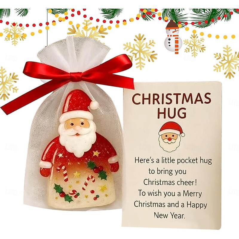 Little Pocket Christmas Hug, Santa Claus Pocket Hugs With Encouragement Card, Emotional Support Hug Cards Christmas Ornaments, Cute Charm Keepsake Gift For Kids Adults Family Friends Students3