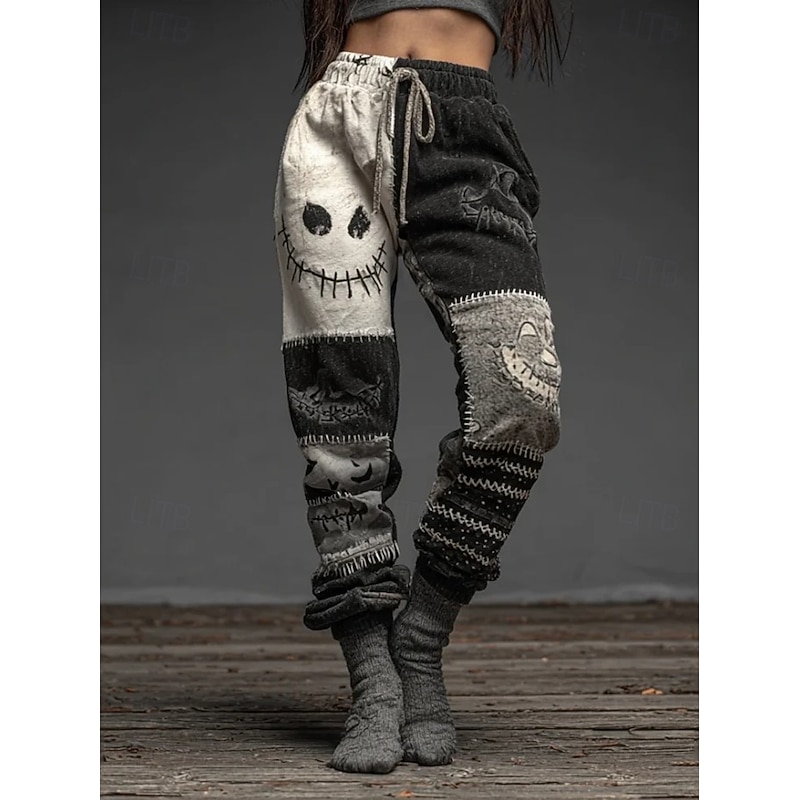 Women's Skinny Vacation Vintage Fashion Ankle-Length High WaistPantsHalloween Halloween Drawstring Patchwork Elastic Waistband Stretchy Formal Vacation Street Black Grey Dark Brown Light Grey Orange