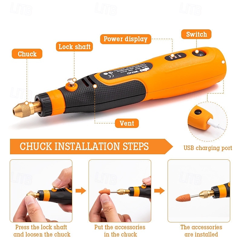46pcs 3.6v Electric Grinding Pen Lithium Battery Manicure Carving Micro Electric Drill Type-c Grinding and Polishing Machine4
