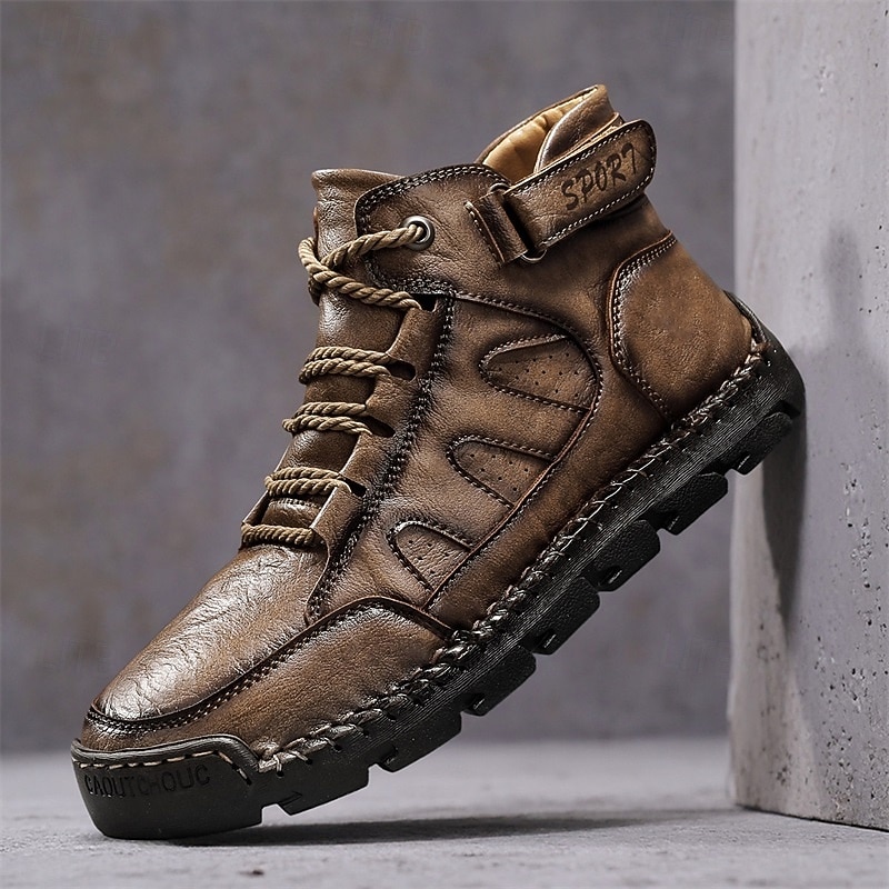 Men's Brown Lace-Up Hiking Boots with Rugged Design – Comfortable and Durable Footwear, Perfect for Outdoor Adventures, Hiking and Everyday Casual Wear