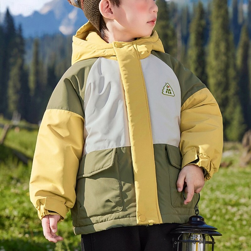 Kids Boys' Hiking Jacket Outdoor Jacket Outerwear Color Block Long Sleeve Zipper Pocket Comfort Waterproof Windproof Coat Outdoor Fashion Daily Apple Green Yellow Purple Spring Fall 4 years+2