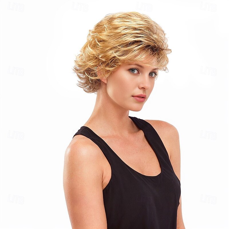Women’s Blonde Short Layered Curly Wig Natural Looking Realistic Synthetic Hair Heat Resistant Volume Cut Elegant Daily Wear Fashion Party4