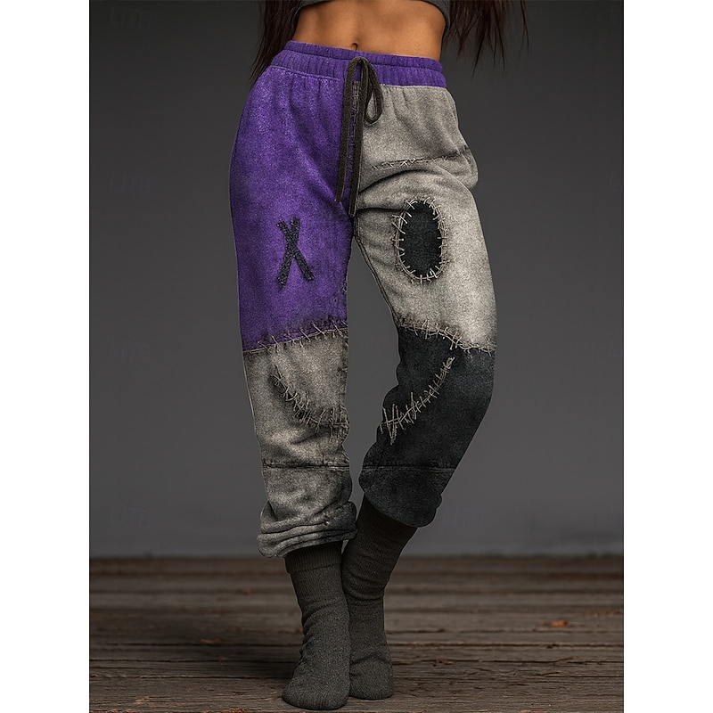 Women's Skinny Vacation Vintage Fashion Full Length High WaistPantsHalloween Halloween Drawstring Patchwork Elastic Waistband Stretchy Formal Vacation Street Amethyst Blue Green Khaki Summer Spring