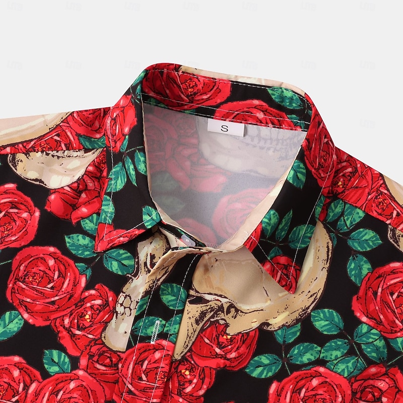 Halloween Men's Skulls Flowers Shirt Summer Shirt Casual Shirt Short Sleeves Vintage Horror Vacation Daily Wear Theme Party Spring & Summer Lapel Print White+Black Black White Red Blue3